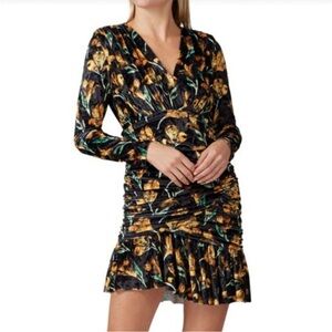 Delfí Collective Floral velour Ruffle Long Sleeve Dress
